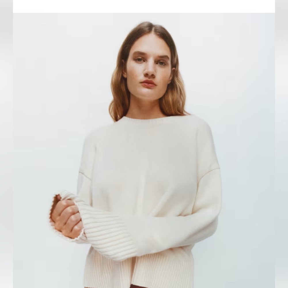 Everlane Sweater The Boxy Cotton Crewneck Cropped in White